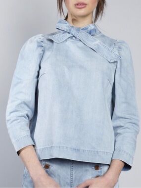 Ulla Johnson Wes Light Blue Denim Bow Top 4
